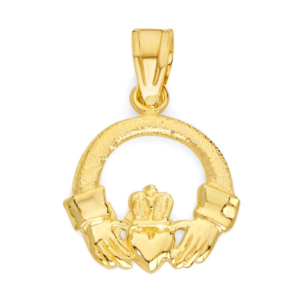 10k Real Solid Gold Claddagh Pendant Irish Jewelry